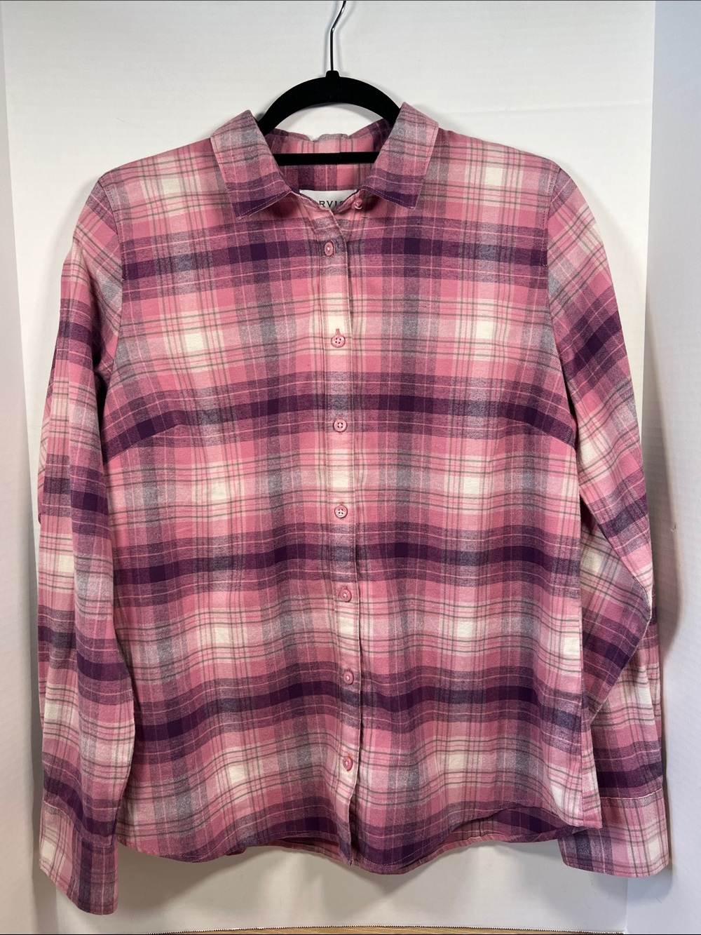 Orvis Pink and Purple Plaid Flannel Button-Up Shirt - Women’s Med